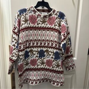 Vintage Adele Knitwear Thick Floral Rose Patterned Crew Neck Sweater